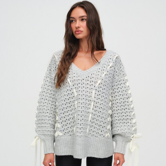 For Love And Lemons Tops - For Love & Lemons Liberty V Neck Sweater S / Grey